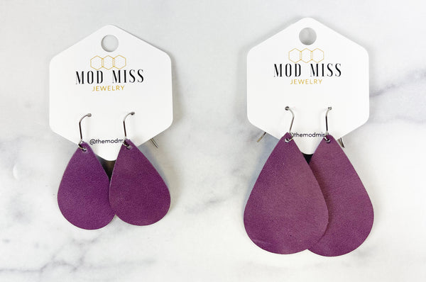Leather Teardrop Earring "Worn Lavender"