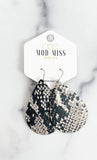 Leather Teardrop Earring "Snakeskin Black & White"