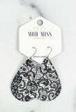 Leather Teardrop Earring "Black&White Lace"