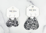 Leather Teardrop Earring "Black&White Lace"