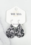 Leather Teardrop Earring "Black&White Lace"