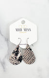 Leather Teardrop Earring "Snakeskin Black & White"