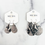 Leather Teardrop Earring "Snakeskin Black & White"
