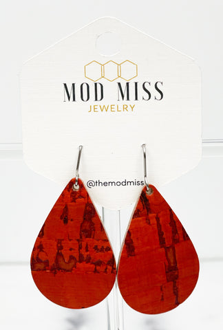 Cork+Leather Teardrop Earring "Burnt Orange"