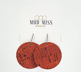 Cork+Leather Round Earring "Burnt Orange"