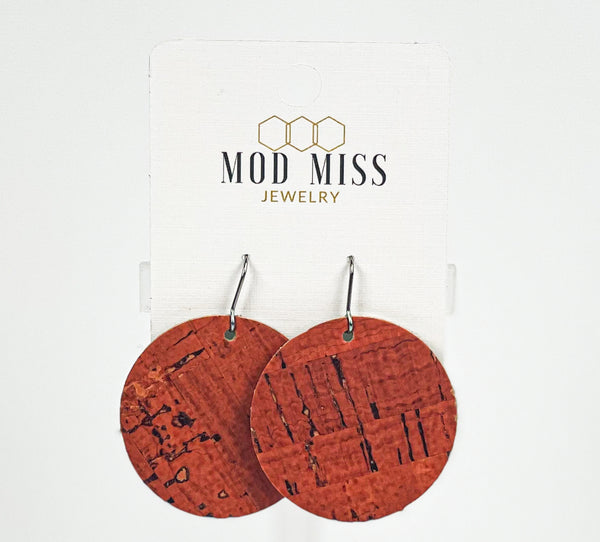 Cork+Leather Round Earring "Burnt Orange"