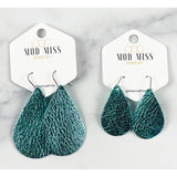 Leather Teardrop Earring "Metallic Turquoise"