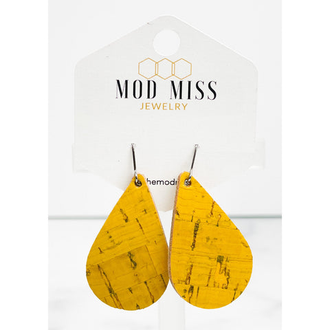 Cork+Leather Teardrop Earring "Mustard"