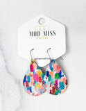 Leather Teardrop Earring "Confetti Rainbow"