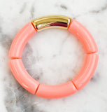 Acrylic Bamboo Bangle Bracelet "Coral Pink"
