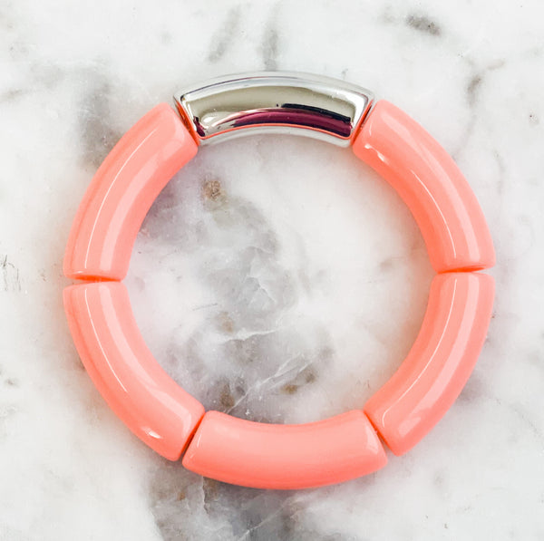 Acrylic Bamboo Bangle Bracelet "Coral Pink"