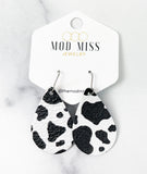 Leather Teardrop Earring "Cow Print"