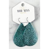 Leather Teardrop Earring "Metallic Turquoise"