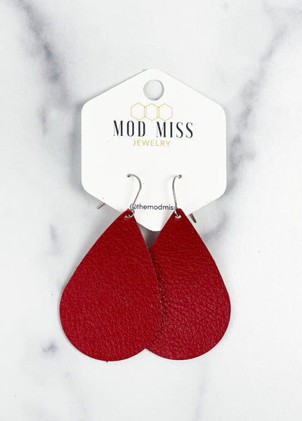 Leather Teardrop Earring "Dark Red"