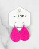 Cork+Leather Teardrop Earring "Fine Glitter Neon Pink"