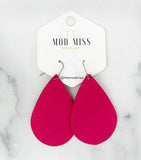 Leather Teardrop Earring "Fuchsia Pink"