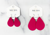 Leather Teardrop Earring "Fuchsia Pink"