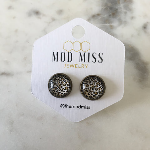 Cam Stud Earring "Cheetah Print in Bronze"