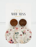 Cork+Leather Round Earring "Mauve Floral"