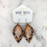 Leather Stacked Petal Earring "LeopardCrackle on MetallicRoseGold"