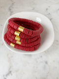 Heishi Color Pop Bracelet "Blood Red Gold Barrel"