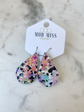 Leather Teardrop Earring "Leopard Floral"