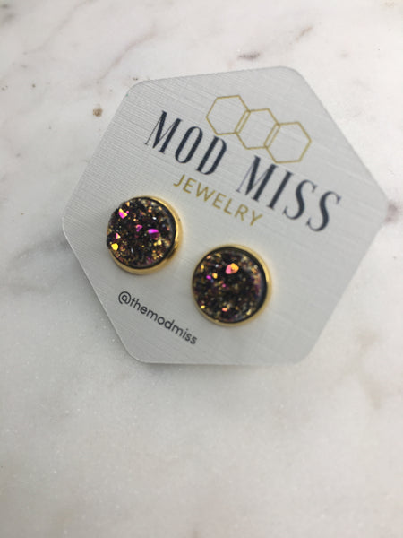 Druzy Stud Earring "Metallic Gold"