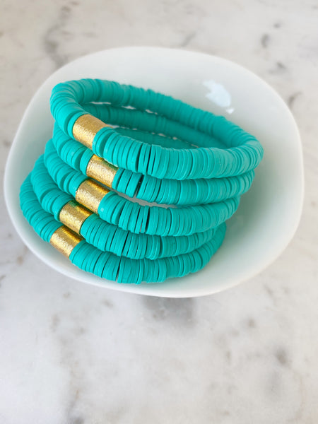 Heishi Color Pop Bracelet "Turquoise Gold Barrel"