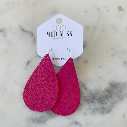 Leather Teardrop Earring "Hot Pink"