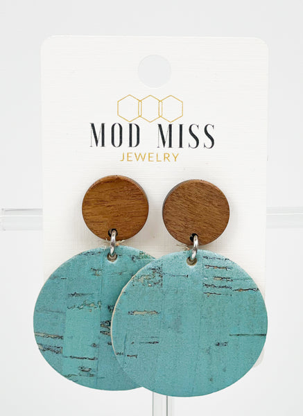 Cork+Leather Round Earring "Turquoise"