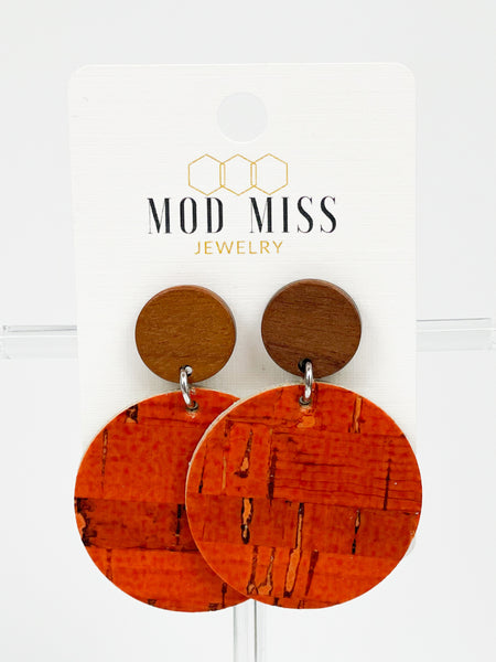 Cork+Leather Round Earring "Burnt Orange"