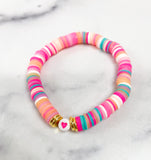 Heishi Color POP Bracelet Hot Pink Heart