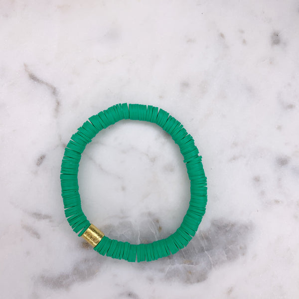 Heishi Color Pop Bracelet "Kelly Green Gold Barrel"