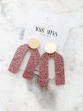 Cork+Leather Arch Earring "Fine Glitter Rose Pink"