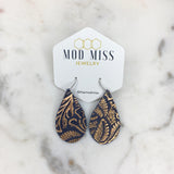 Leather Teardrop Earring "Rose Gold on Navy"