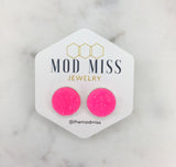 Neon Pink Druzy Earring in Silver Setting