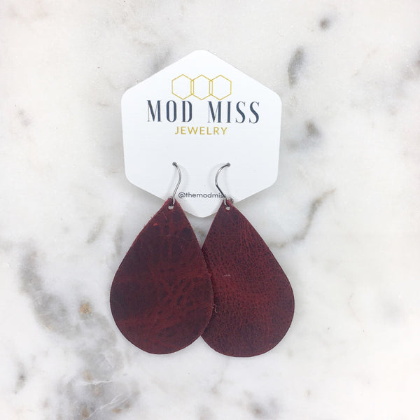 Leather Teardrop Earring "Merlot"