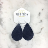 Leather Teardrop Earring "Worn Navy"