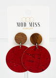 Cork+Leather Round Earring "Red "