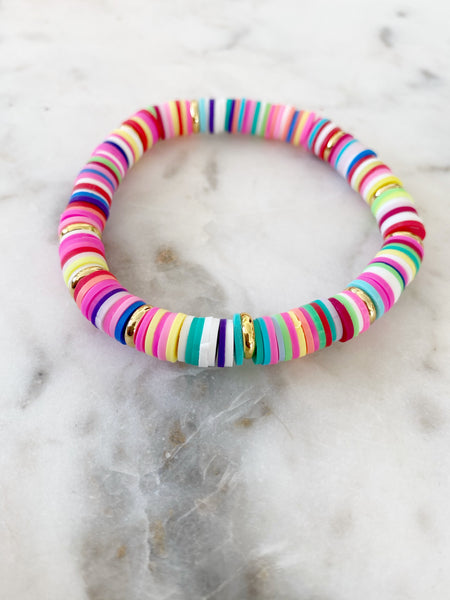 Heishi Color Pop Bracelet "Rainbow Multi Gold Disc"