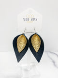 Leather Stacked Petal Earring "Metallic Gold on Black"