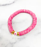 Heishi Color POP Bracelet Hot Pink Heart