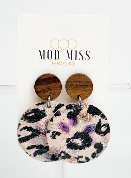 Cork+Leather Round Earring "Leopard Fiesta"