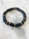 Heishi Color Pop Bracelet "Black Gold Discs "