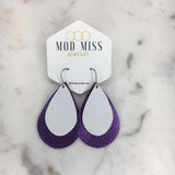 Leather Stacked Teardrop Earring "Metallic Purple + White"