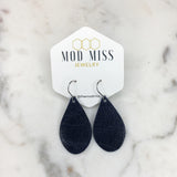 Leather Teardrop Earring "Worn Navy"