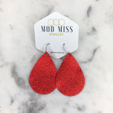 Leather Teardrop Earring "Metallic Red"