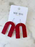 Cork+Leather Arch Earring "Red "