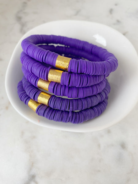 Heishi Color Pop Bracelet "Purple Gold Barrel"