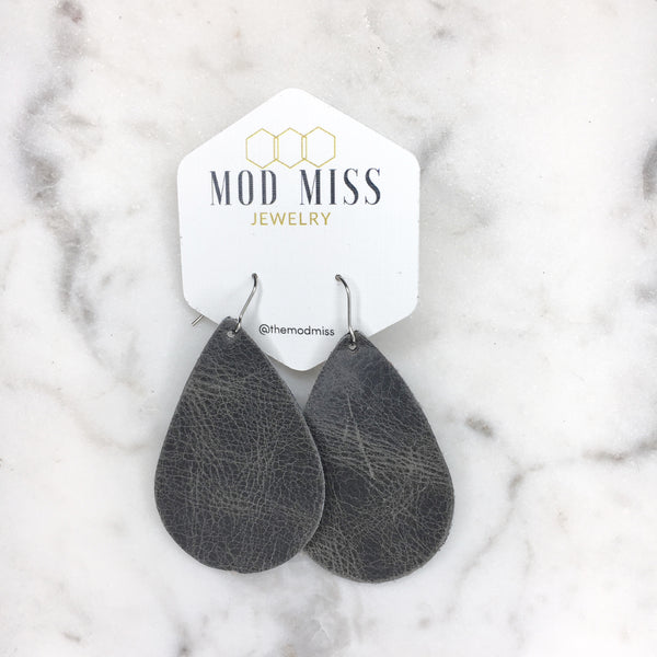 Leather Teardrop Earring "Worn Gray"